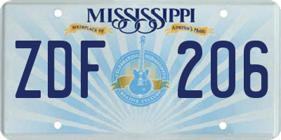 MS license plate ZDF206