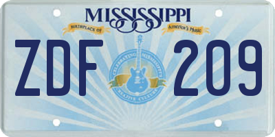 MS license plate ZDF209