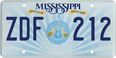 MS license plate ZDF212