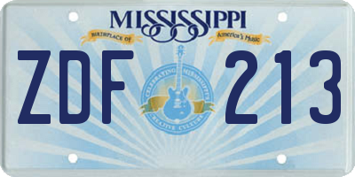 MS license plate ZDF213
