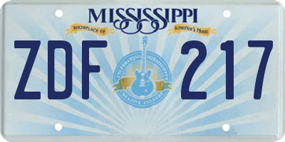 MS license plate ZDF217