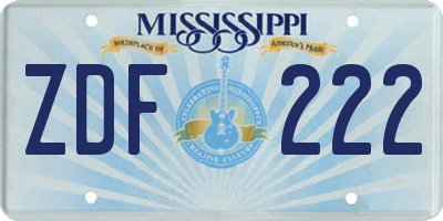 MS license plate ZDF222