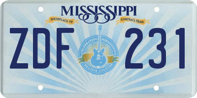 MS license plate ZDF231