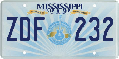 MS license plate ZDF232
