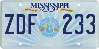MS license plate ZDF233