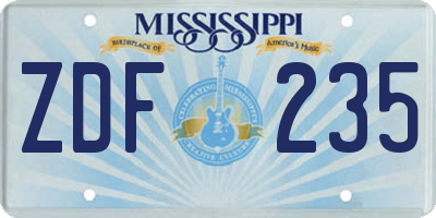 MS license plate ZDF235