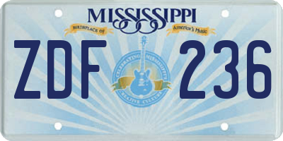 MS license plate ZDF236