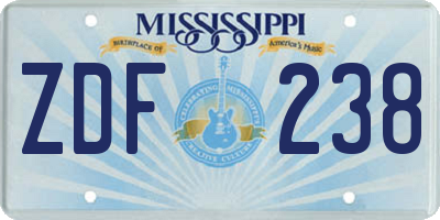 MS license plate ZDF238