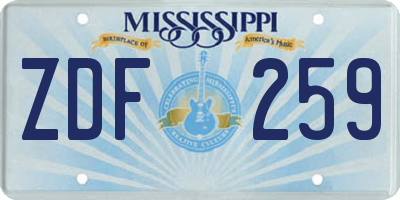 MS license plate ZDF259
