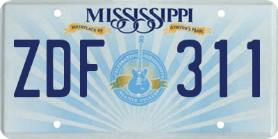 MS license plate ZDF311