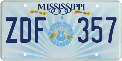 MS license plate ZDF357