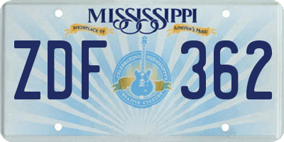 MS license plate ZDF362