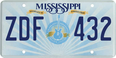 MS license plate ZDF432
