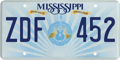 MS license plate ZDF452