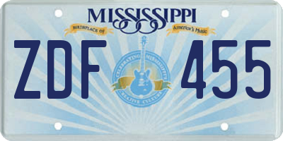 MS license plate ZDF455