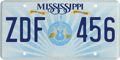 MS license plate ZDF456