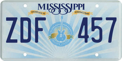 MS license plate ZDF457