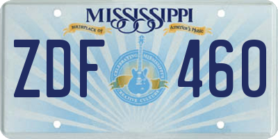MS license plate ZDF460