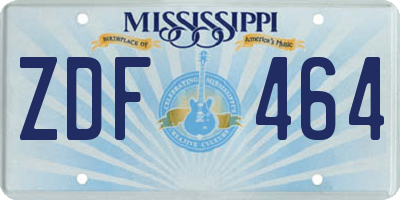 MS license plate ZDF464