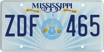 MS license plate ZDF465