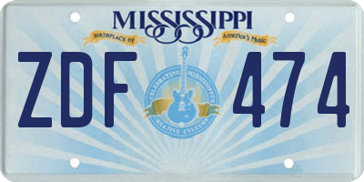 MS license plate ZDF474