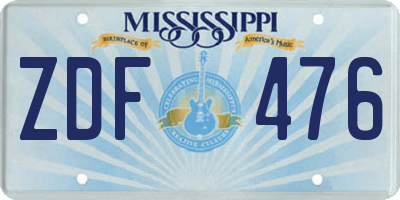 MS license plate ZDF476