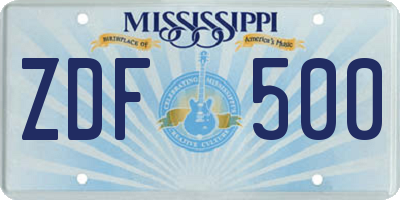 MS license plate ZDF500