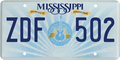 MS license plate ZDF502