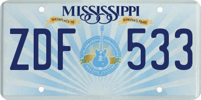 MS license plate ZDF533