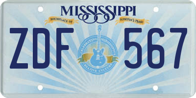 MS license plate ZDF567