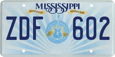 MS license plate ZDF602