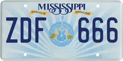 MS license plate ZDF666