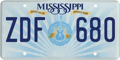 MS license plate ZDF680