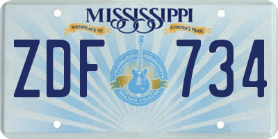 MS license plate ZDF734