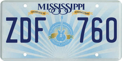MS license plate ZDF760