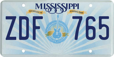 MS license plate ZDF765