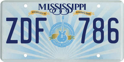 MS license plate ZDF786