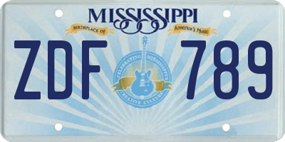MS license plate ZDF789