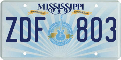 MS license plate ZDF803