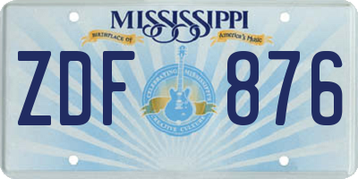 MS license plate ZDF876