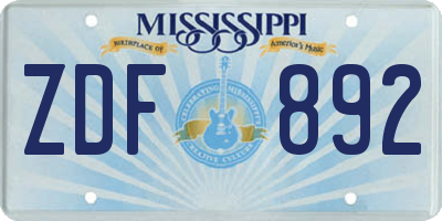 MS license plate ZDF892