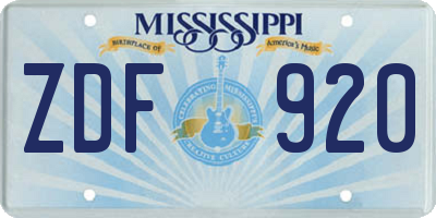 MS license plate ZDF920