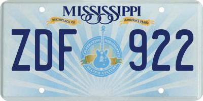 MS license plate ZDF922