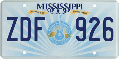 MS license plate ZDF926