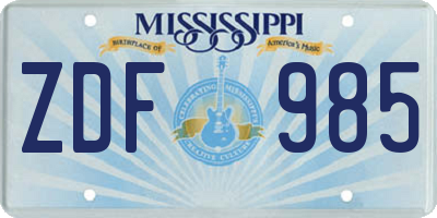 MS license plate ZDF985