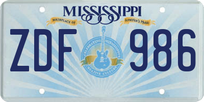 MS license plate ZDF986
