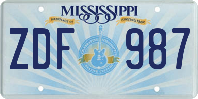 MS license plate ZDF987