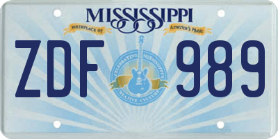 MS license plate ZDF989