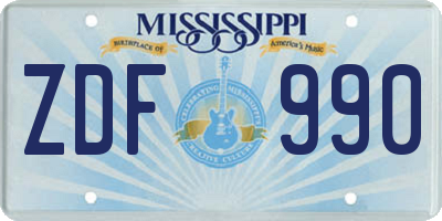 MS license plate ZDF990