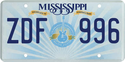 MS license plate ZDF996